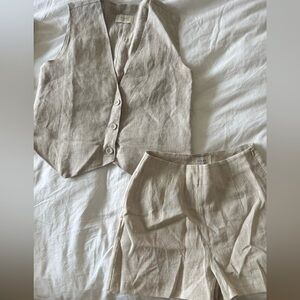 Women's Beige Linen Vest and Shorts Set